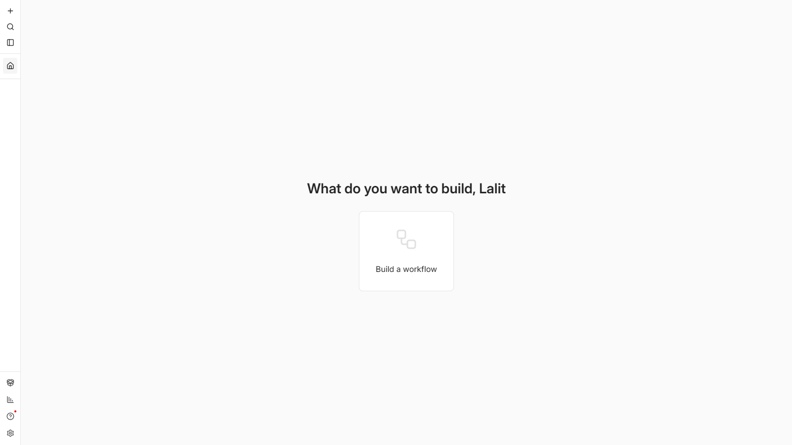 The n8n home screen asking "What do you want to build?"